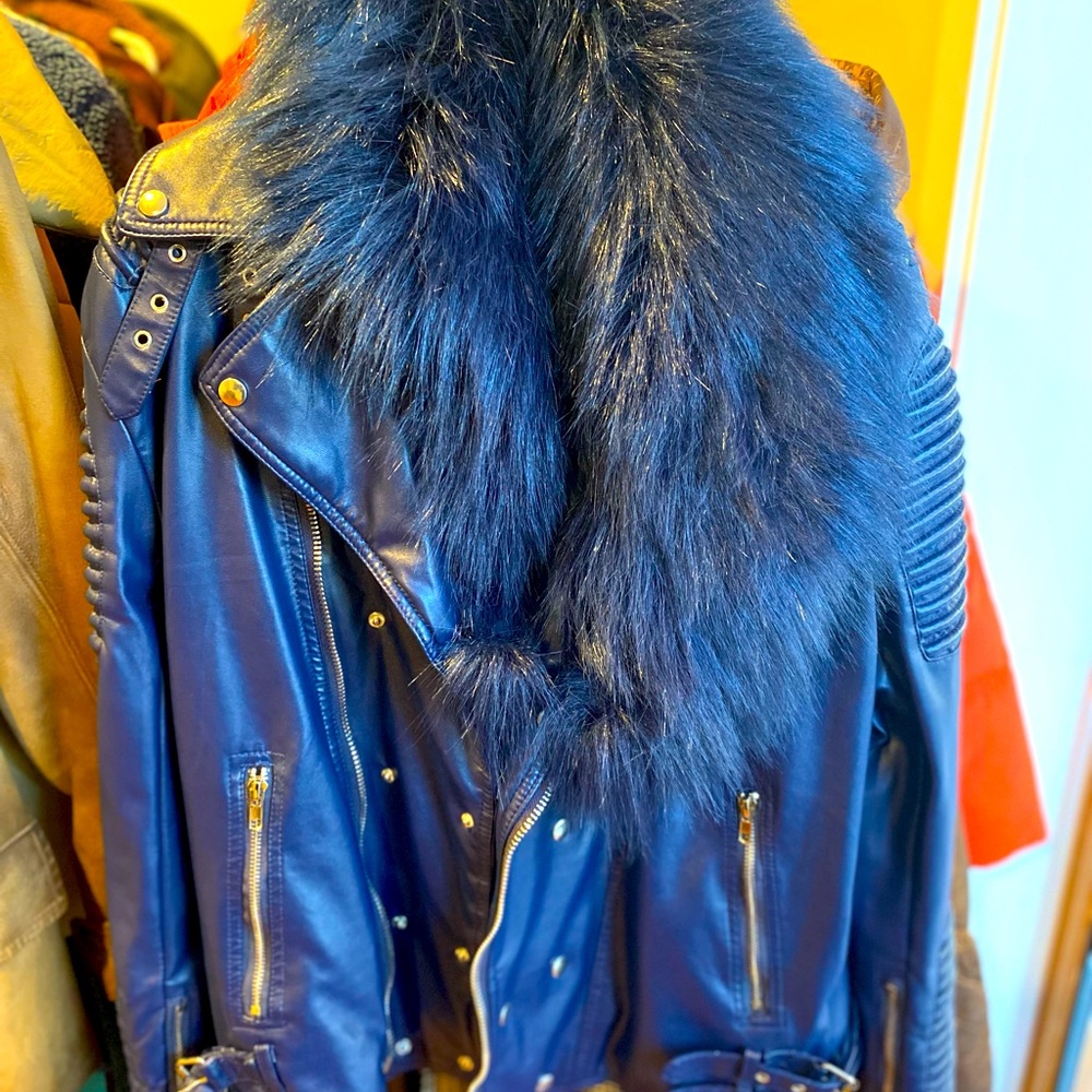 Royal Blue leather Bikers jacket